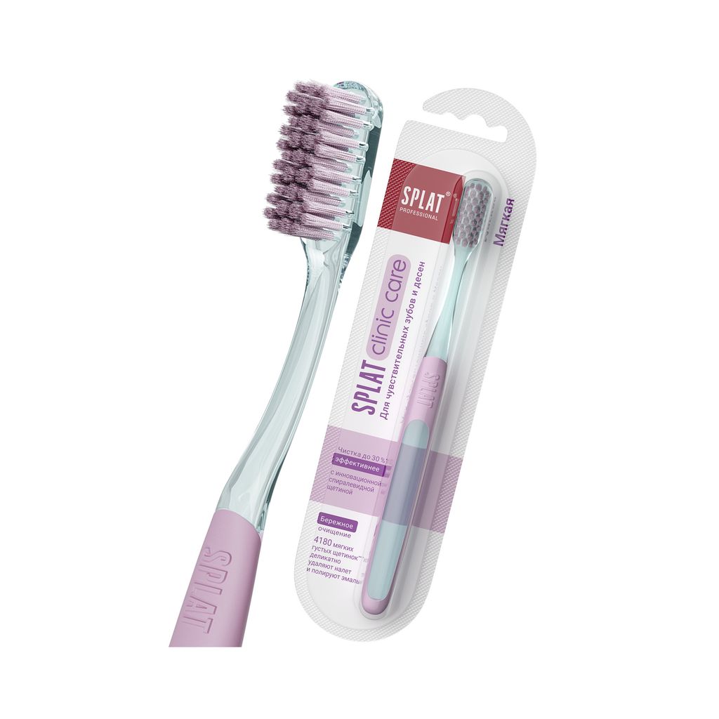 фото упаковки Splat Professional Clinic Care Зубная щетка инновационная, мягкая, щетка зубная, цвет в ассортименте, 1 шт. фото упаковки Splat Professional Clinic Care Зубная щетка инновационная