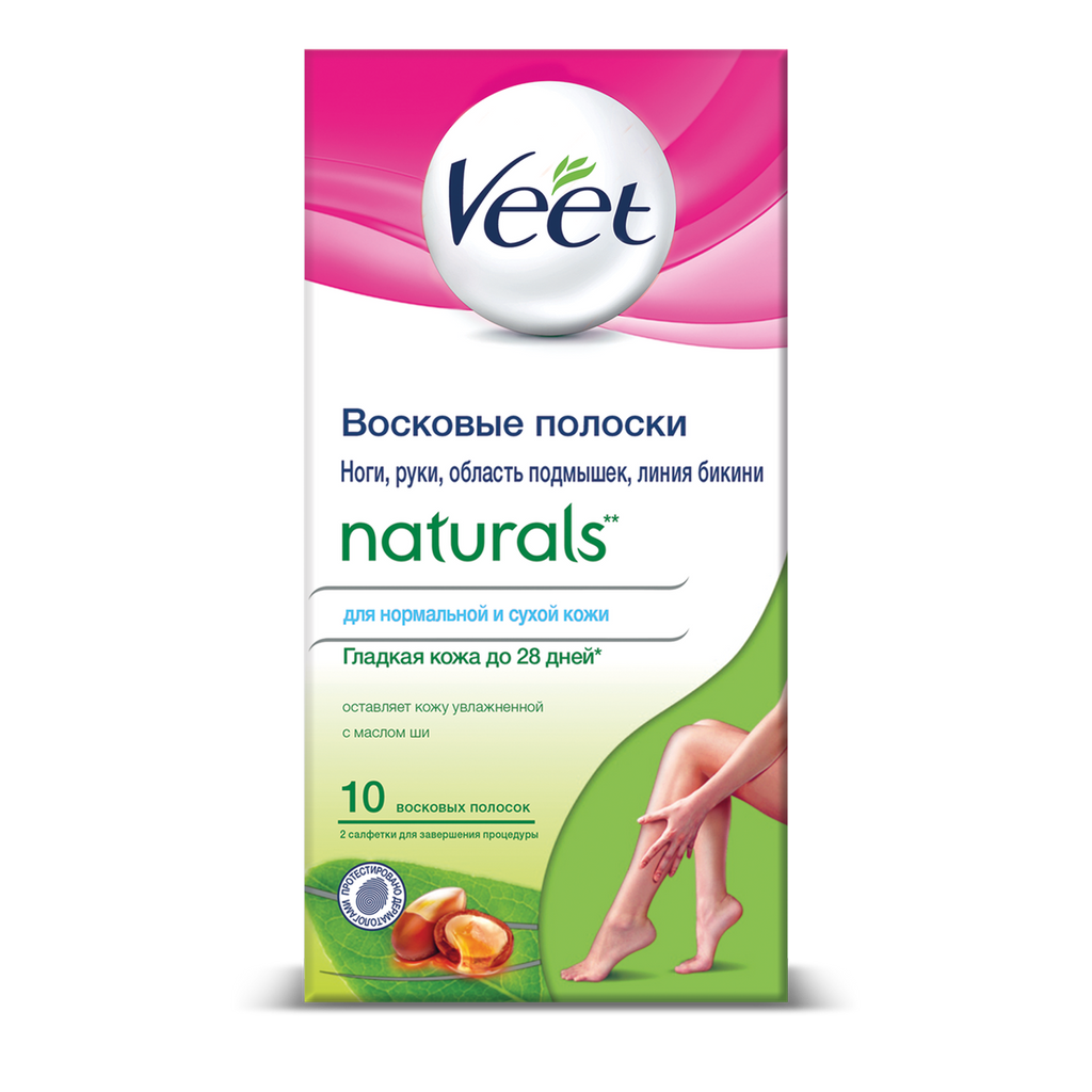 фото упаковки Veet Naturals полоски восковые с маслом ши