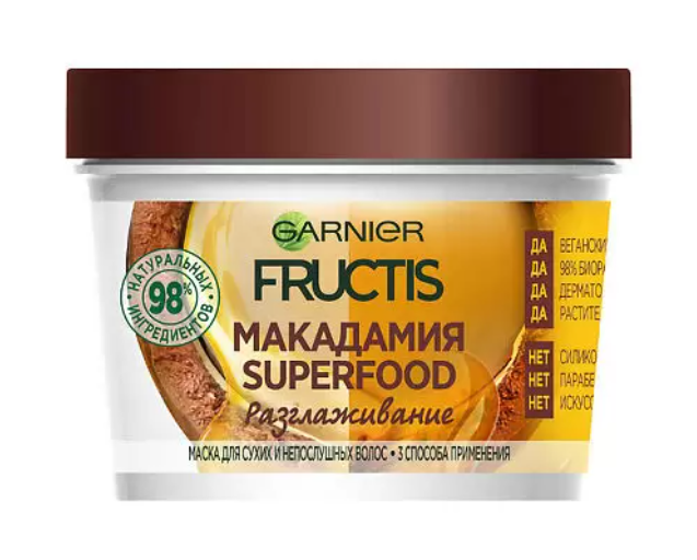 фото упаковки Garnier Fructis Маска Superfood Разглаживание 3 в 1 Макадамия
