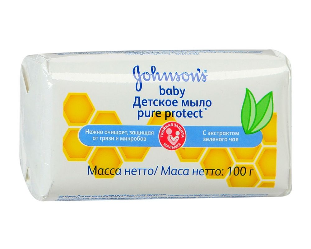фото упаковки Johnson's Baby Pure Protect детское мыло с экстрактом зеленого чая