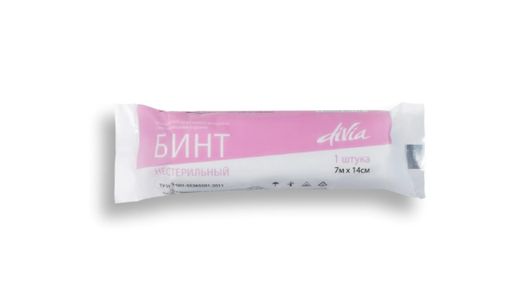 Divia Бинт медицинский нестерильный, 7 мх14 см, из нетканого материала с неосыпающимися краями, 1 шт.
