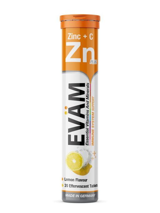 Evam Цинк + Витамин С, таблетки шипучие, лимон, 20 шт.
