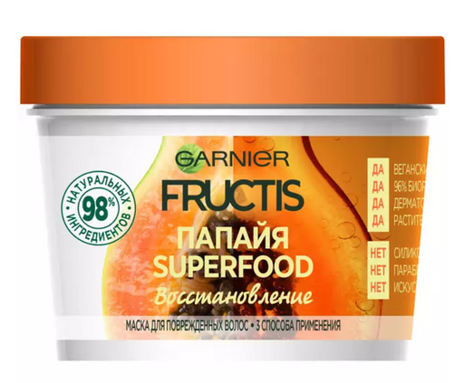 Garnier Fructis Маска Superfood Восстановление 3 в 1 Папайя, маска, для поврежденных волос, 390 мл, 1 шт.