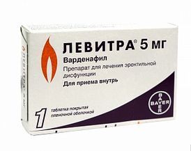 Левитра, 5 мг, таблетки, покрытые оболочкой, 1 шт.
